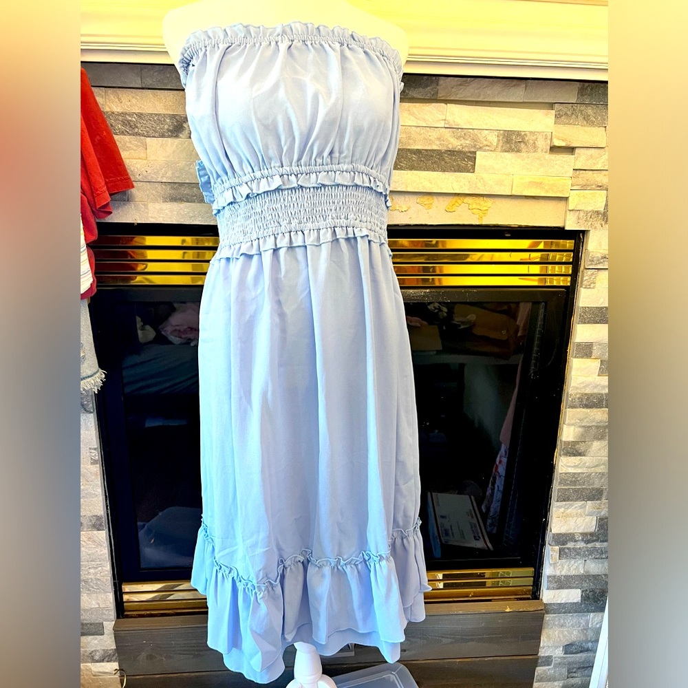 Sky blue strapless dress